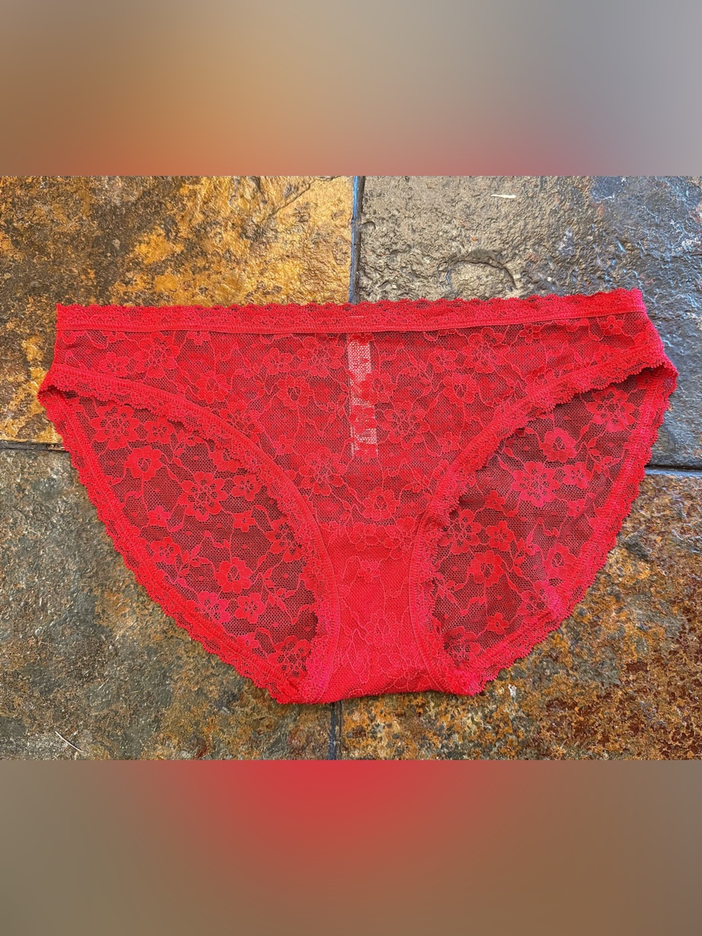 Red Lace Women's Bikini Panty - Sheer Floral Design